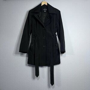 London Fog Classic Black Belted Button Up Trenchcoat Women's Petite